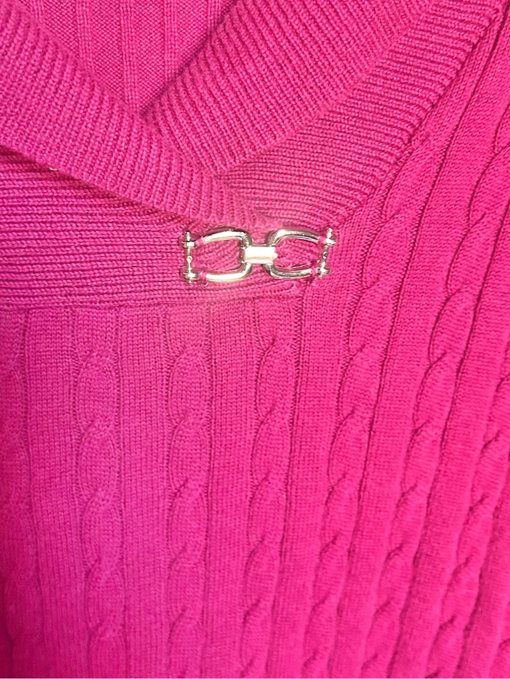Karen Scott Magenta Cotton Cable Knit Sweater Shawl Neck Size Large - Picture 6 of 8